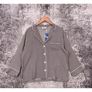 New Sleepy Jones Top Medium Womens Marina Pajama Shirt In Gray Silk